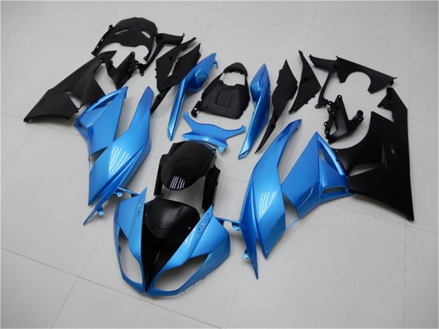 Carénages Moto Kawasaki ZX6R 2009-2012 - Bleu Clair Noir Brillant