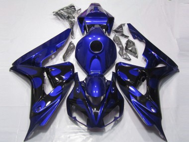 Carénages Moto Honda CBR1000RR 2006-2007 - Bleu Noir Brillant Flamme