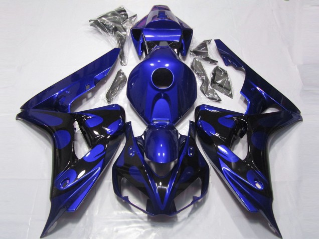 Carénages Moto Honda CBR1000RR 2006-2007 - Bleu Noir Brillant Flamme