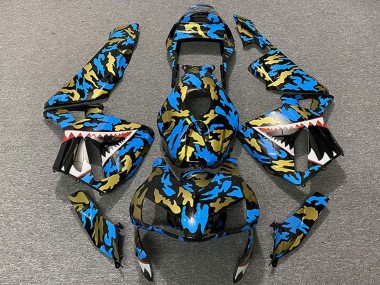 Carénages Moto Honda CBR600RR 2003-2004 - Bleu Or Camouflage Requin