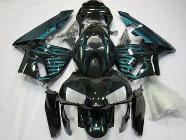 Carénages Moto Honda CBR600RR 2003-2004 - Noir Brillant Vert Flamme