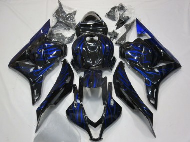 Carénages Moto Honda CBR600RR 2009-2012 - Noir Brillant Bleu Flamme
