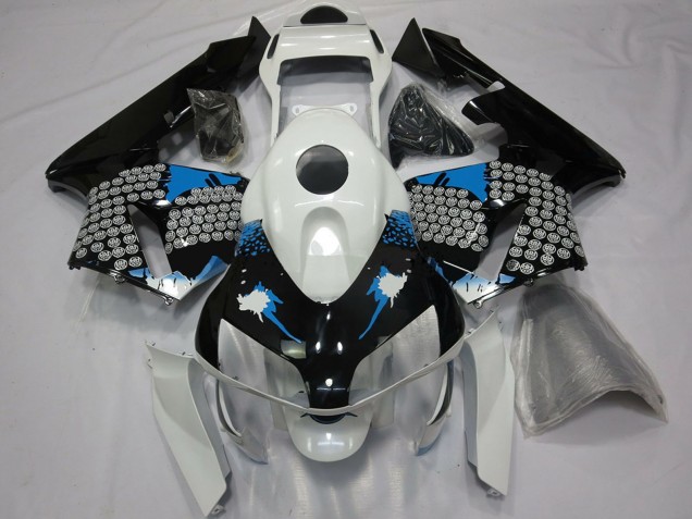 Carénages Moto Honda CBR600RR 2003-2004 - Blanc Bleu Noir Brillant Splatter