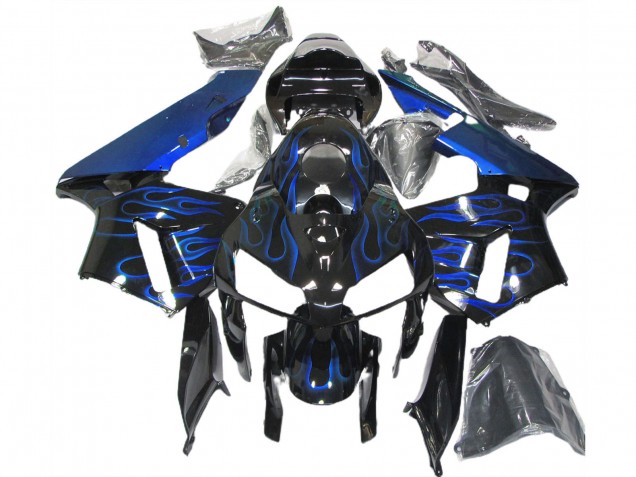 Carénages Moto Honda CBR600RR 2005-2006 - Noir Brillant Bleu Flamme