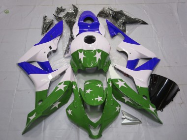 Carénages Moto Honda CBR600RR 2007-2008 - Blanc Bleu Vert Étoiles Bande