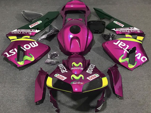 Carénages Moto Honda CBR600RR 2003-2004 - Rose Vif Jaune Vert MoviStar