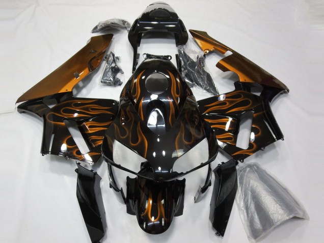 Carénages Moto Honda CBR600RR 2003-2004 - Noir Brillant Orange Flamme