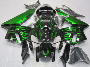 Carénages Moto Honda CBR600RR 2005-2006 - Noir Brillant Vibrant Vert Flamme