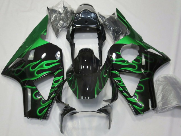 Carénages Moto Honda CBR954RR 2002-2003 - Noir Brillant Vert Flamme