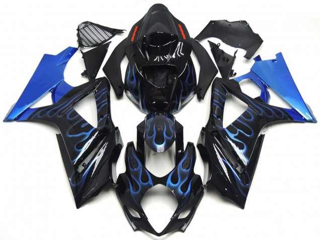 Carénages Moto Suzuki GSXR 1000 2007-2008 - Noir Brillant Bleu Flamme