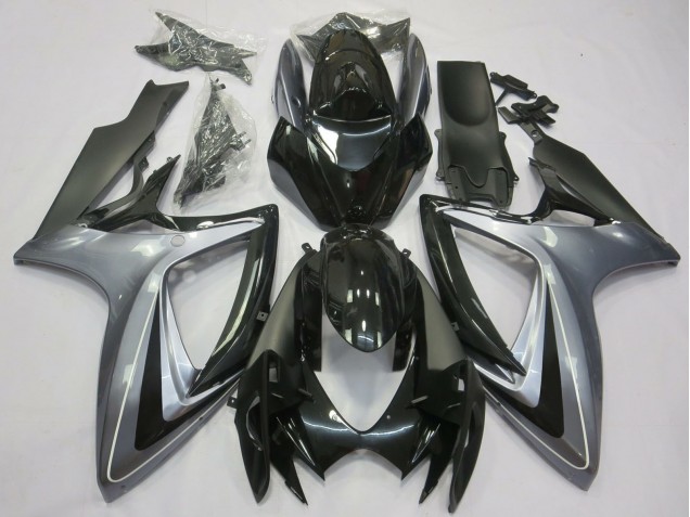 Carénages Moto Suzuki GSXR 600 / GSXR 750 2006-2007 - Argent Noir Brillant Noir Mat