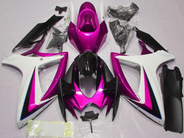 Carénages Moto Suzuki GSXR 600 / GSXR 750 2006-2007 - Blanc Rose Noir Brillant