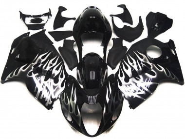 Carénages Moto Suzuki GSXR 1300 1996-2007 - Noir Brillant Argent Flamme