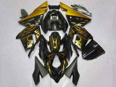Carénages Moto Kawasaki ZX10R 2004-2005 - Noir Brillant Or Flamme