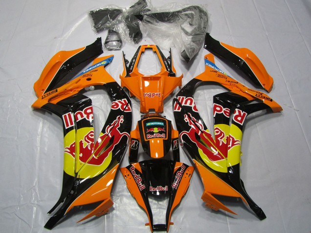 Carénages Moto Kawasaki ZX10R 2011-2015 - Orange Jaune Noir Brillant Red Bull