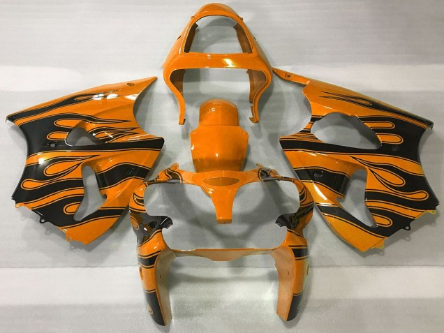 Carénages Moto Kawasaki ZX6R 2000-2002 - Orange Noir Flamme