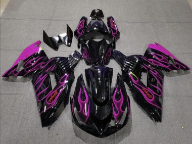 Carénage Moto Kawasaki ZX14R 2006-2011 - Noir Brillant Violet Flamme