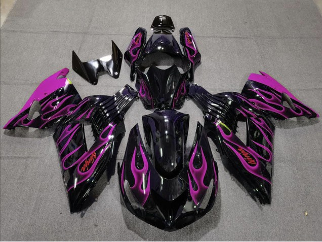 Carénage Moto Kawasaki ZX14R 2006-2011 - Noir Brillant Violet Flamme