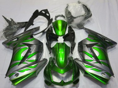 Carénages Moto Kawasaki Ninja 250 2008-2012 - Argent Vert Flamme