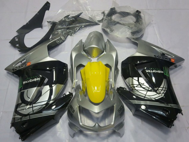 Carénages Moto Kawasaki Ninja 250 2008-2012 - Argent Jaune Noir Brillant