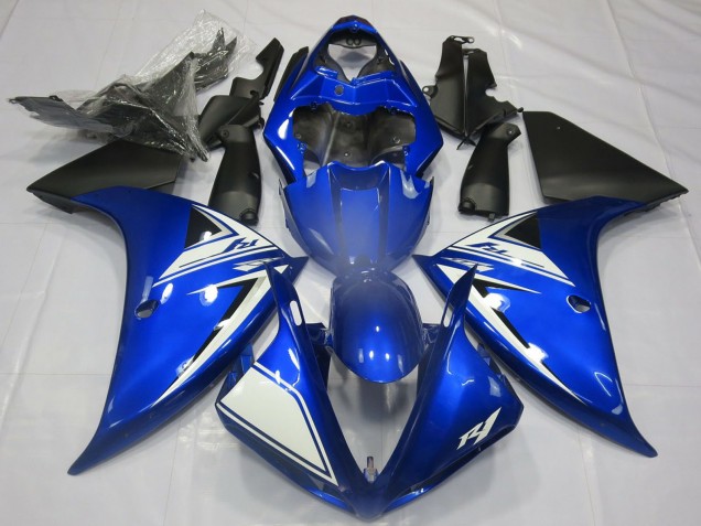 Carénages Moto Yamaha R1 2012-2014 - Bleu Blanc Noir Mat