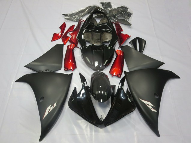 Carénages Moto Yamaha R1 2012-2014 - Noir Brillant Noir Mat Rouge