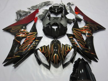 Carénages Moto Yamaha R6 2008-2016 - Rouge Noir Brillant Or Flamme