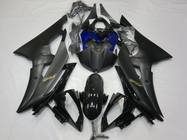 Carénages Moto Yamaha R6 2008-2016 - Noir Brillant Noir Mat Bleu Or Décalque