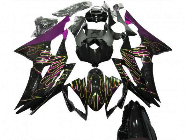 Carénages Moto Yamaha R6 2008-2016 - Violet Noir Brillant Or Flamme