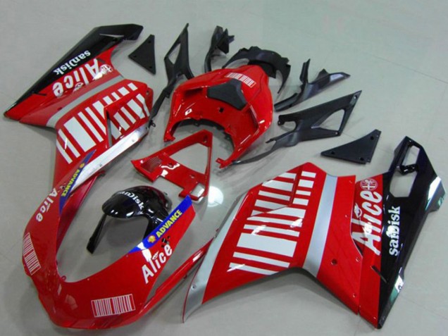 Carénages Moto Ducati 848 1098 1198 2007-2014 - Argent Rouge Noir Brillant Alice Sandisk