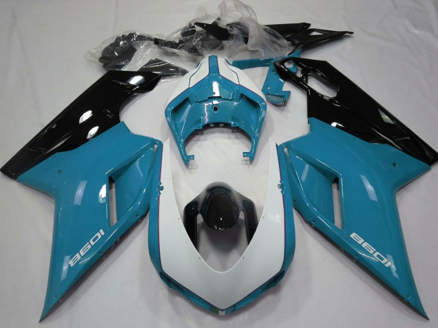 Carénages Moto Ducati 1098 2007-2014 - Bleu Blanc Noir Brillant