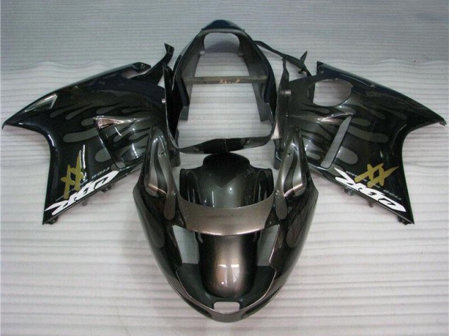Carénages Moto Honda CBR1100XX Blackbird 1996-2007 - Noir Brillant Argent Flamme