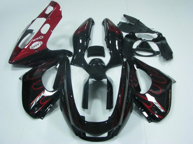 Carénages Moto Yamaha YZF 1000R Thundecourses 1997-2007 - Noir Rouge Flamme