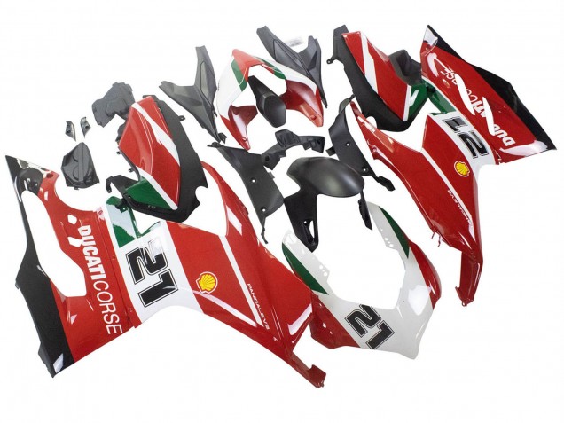Carénages Moto Ducati Panigale V2 2020-2024 - Blanc Rouge Vert Noir Mat Corse 21