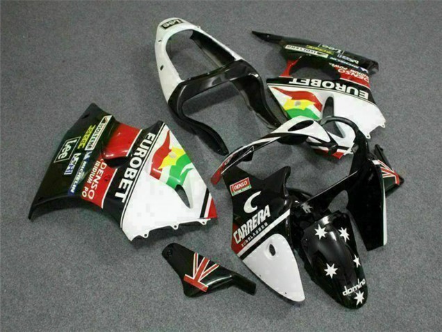 Carénages Moto Kawasaki ZX6R 2000-2002 - Blanc Rouge Jaune Vert Noir Brillant Étoile EuroBet