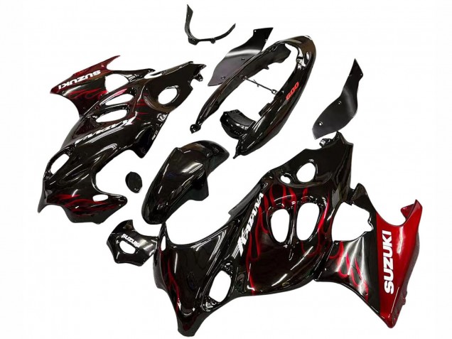 Carénages Moto Suzuki GSX600F/GSX750F 2004-2006 - Noir Brillant Rouge Flamme