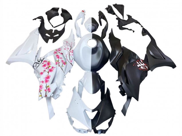Carénages Moto Kawasaki ZX6R 2023-2025 - Noir Blanc Flower