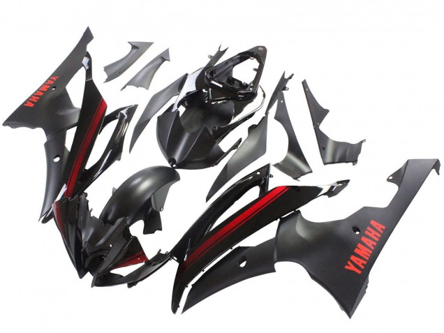 Carénages Moto Yamaha YZF 600 R6 2008-2016 - Noir Brillant Noir Mat Rouge Bande