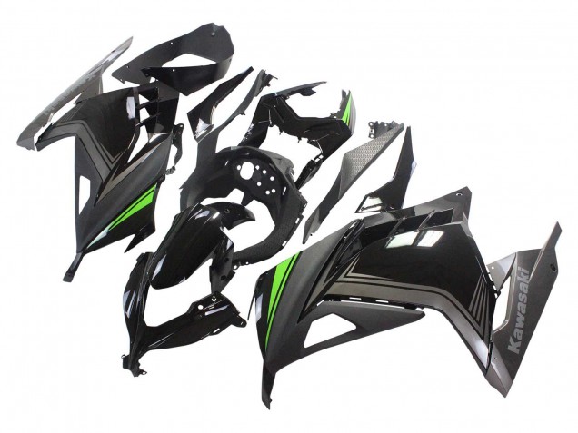 Carénages Moto Kawasaki EX300 2013-2024 - Noir Brillant Noir Mat Vert