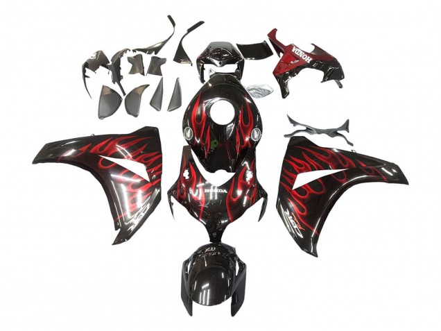 Carénage Moto Honda CBR1000RR 2008-2011 - Noir Brillant Rouge Flamme
