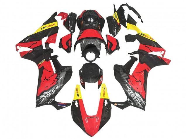 Carénages Moto Honda CBR1000RR 2017-2023 - Rouge Jaune Noir Fibre de Carbone