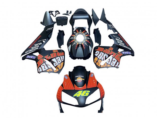 Carénages Moto Honda CBR600RR 2003-2004 - Noir Mat Orange Repsol Rossi 46