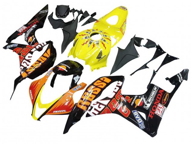 Carénages Moto Honda CBR600RR 2007-2008 - Jaune Orange Noir Brillant Rossi Repsol
