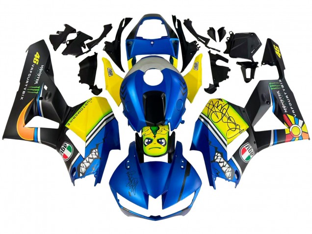 Carénages Moto Honda CBR600RR 2013-2023 - Bleu Jaune Noir Mat Vert Monstre Requin