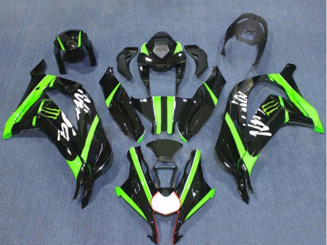 Carénages Moto Kawasaki ZX10R 2016-2020 - Noir Brillant Vert Monstre