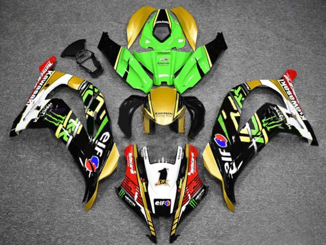 Carénages Moto Kawasaki ZX10R 2016-2020 - Vert Or Blanc Rouge Noir Elf Monstre
