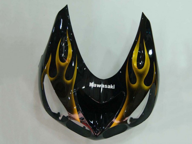 Carénages Moto Kawasaki ZX14R ZZR1400 2006-2011 - Noir Brillant Or Flamme