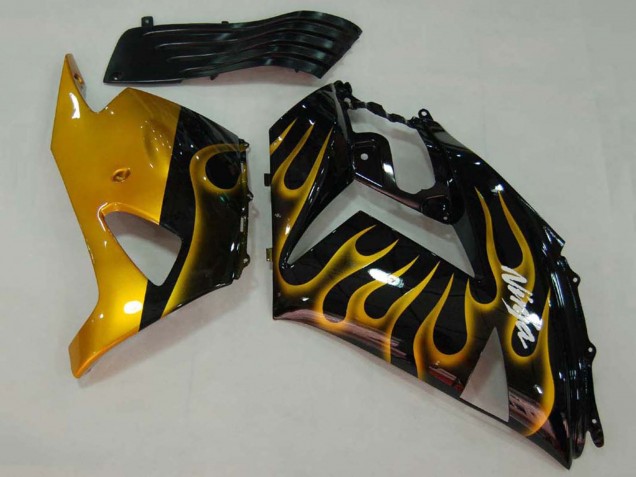 Carénages Moto Kawasaki ZX14R ZZR1400 2006-2011 - Noir Brillant Or Flamme