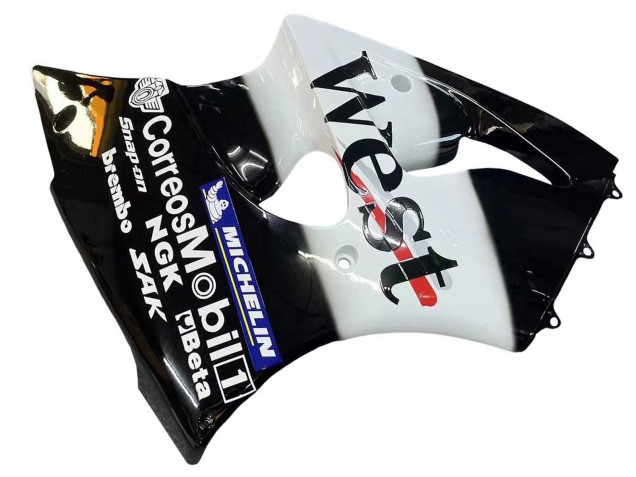 Carénages Moto Kawasaki ZX6R 2000-2002 - Noir Brillant Blanc West Michelin