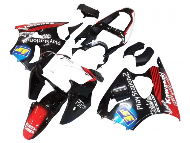 Carénages Moto Kawasaki ZX6R 2000-2002 - Noir Brillant Rouge Bleu Rouge PlayStation 2